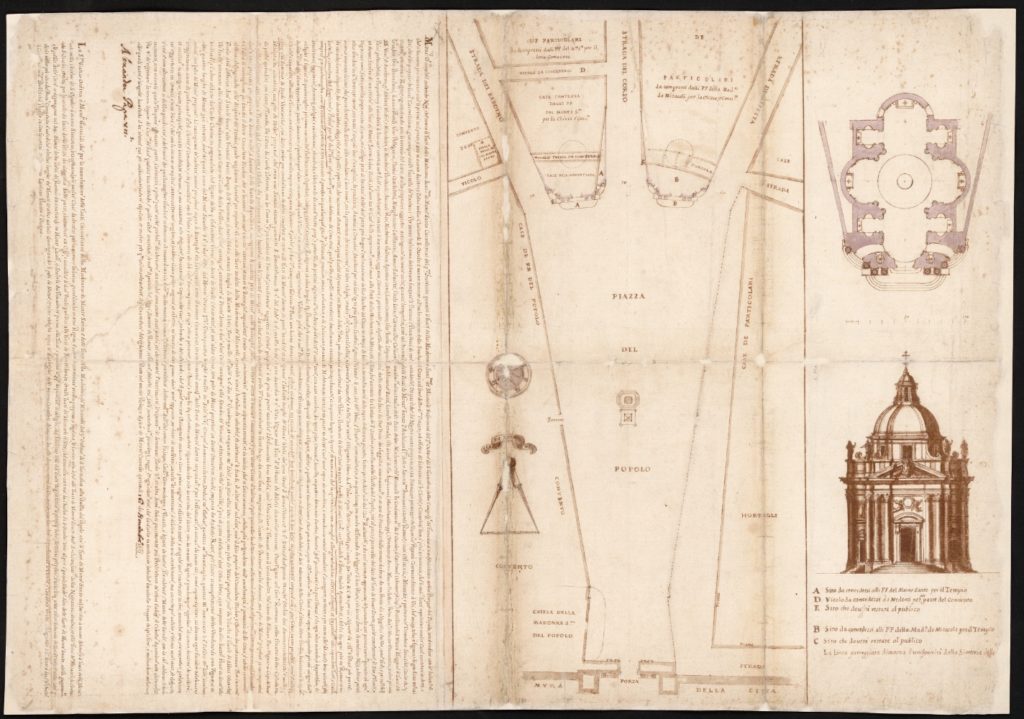 Plan of the piazza del Popolo and twin churches. 1661.