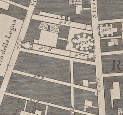 Detail of San Giacomo in Augusta from Nolli's 1748 map.