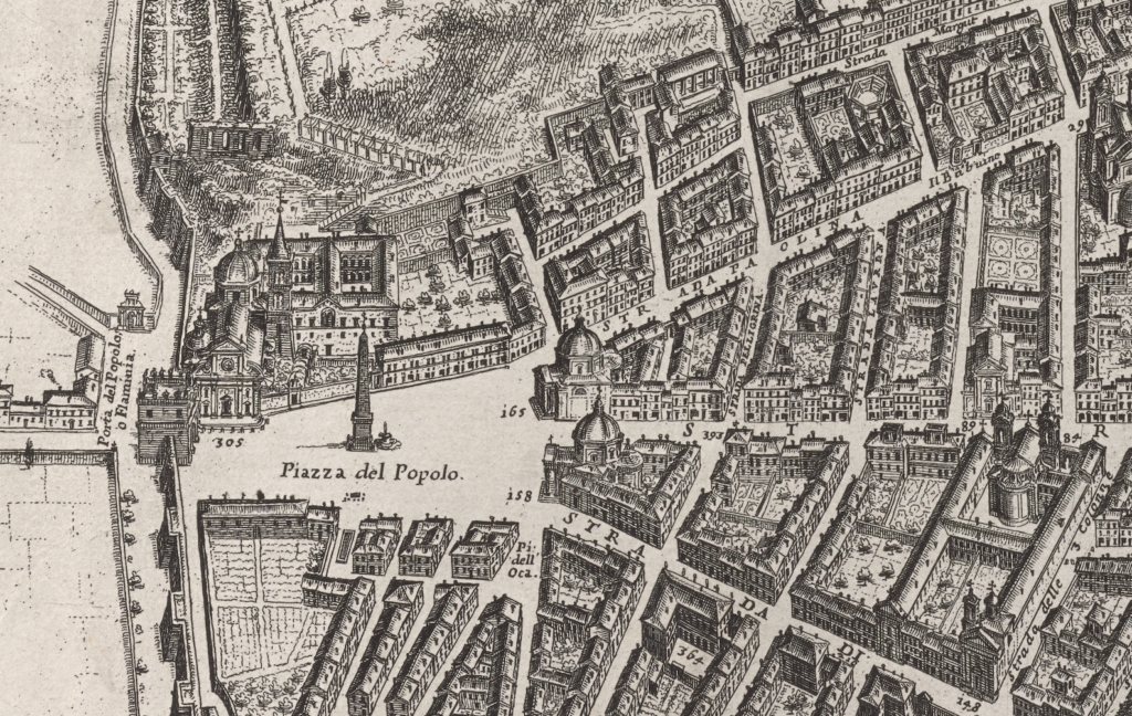 Detail of the Piazza del Popolo from Giovanni Battista Falda's 1676 map.