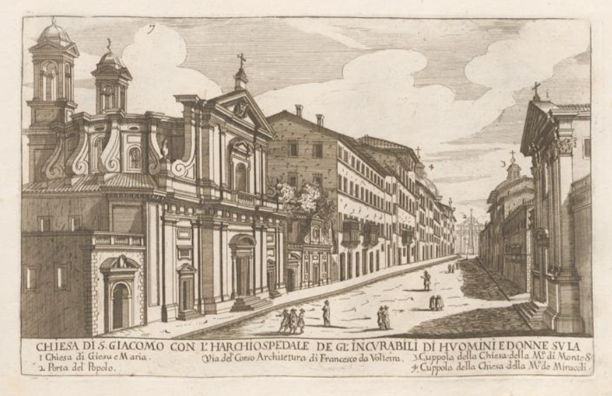 Print of San Giacomo on the via del Corso by Giovanni Battista Falda.