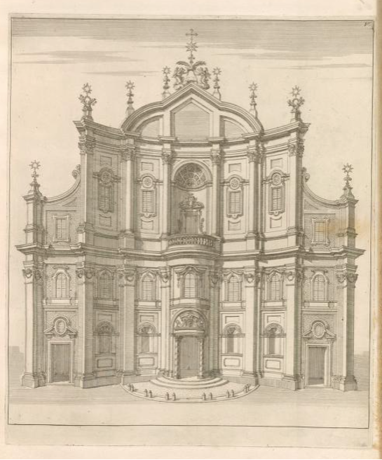 Print of the Oratory façade by Domenico Barrière (1660), published in Giannini, Opus architectonicum Equitis Francisci Borromini..., 1725. 