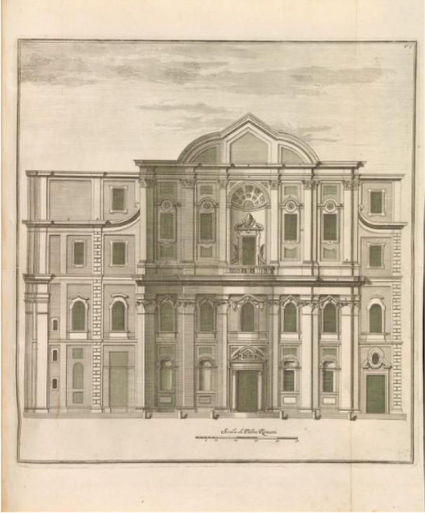 Measured print of the Oratory façade, from Giannini, Opus architectonicum Equitis Francisci Borromini..., 1725. 