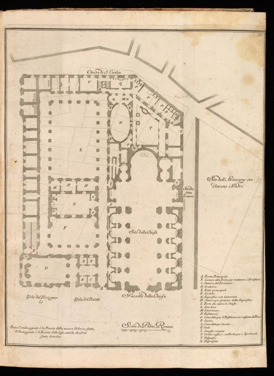 Plan of the Chiesa Nuova block, from Giannini, Opus architectonicum Equitis Francisci Borromini..., 1725.