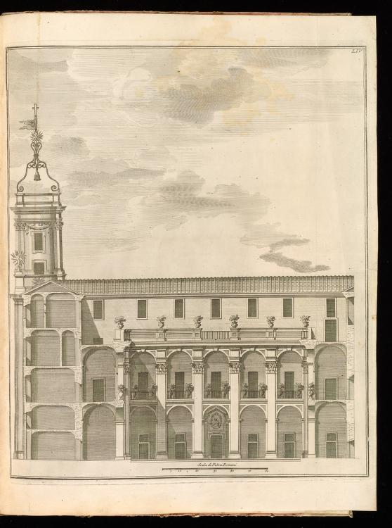 Casa dei Filippini, second courtyard, from Giannini, Opus architectonicum Equitis Francisci Borromini…, 1725.