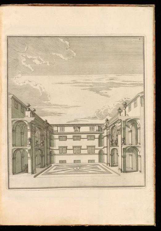 Casa dei Filippini, first courtyard, from Giannini, Opus architectonicum Equitis Francisci Borromini..., 1725.