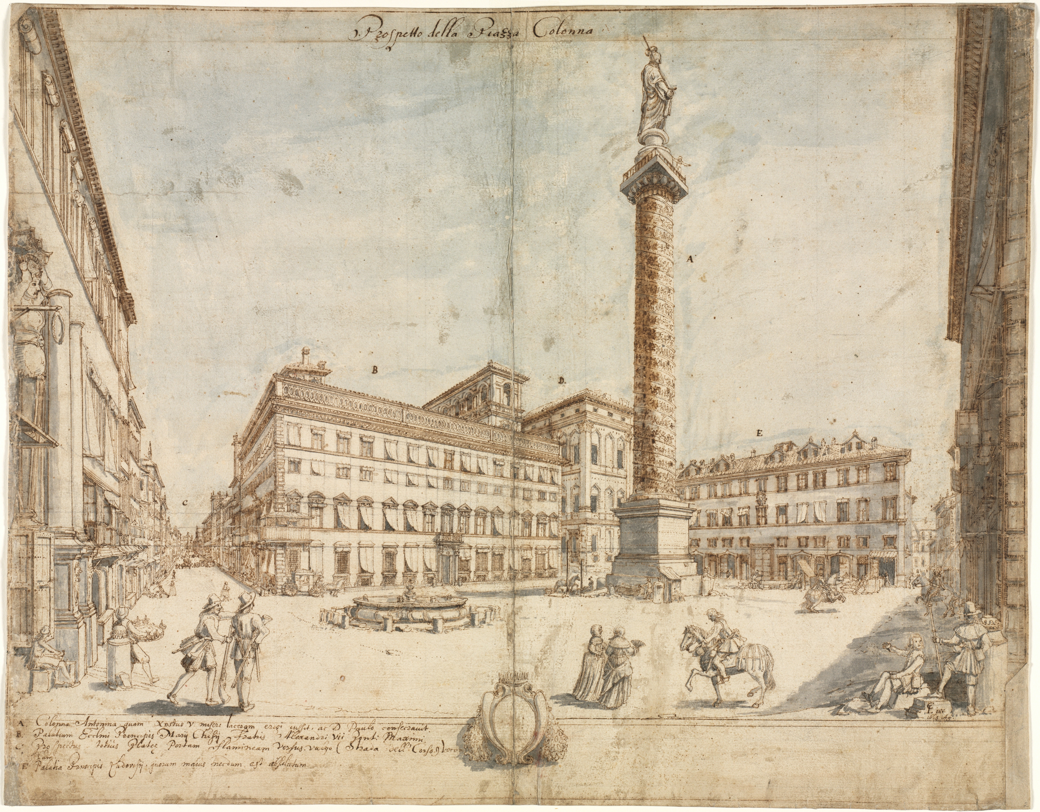 Cruyl, Lievin. Eighteen Views of Rome: Prospetto della Piazza Colonna, 1664.