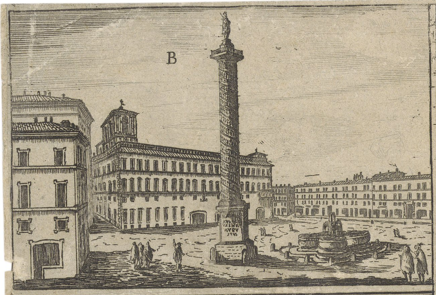 Detail of the Piazza Colonna from Falda, Giovanni Battista. Disegno delle fabriche prospettiue e piazze fatte nouamente in Roma d'ordine della sta. di N.S. Papa Alexandro VII, 1662.