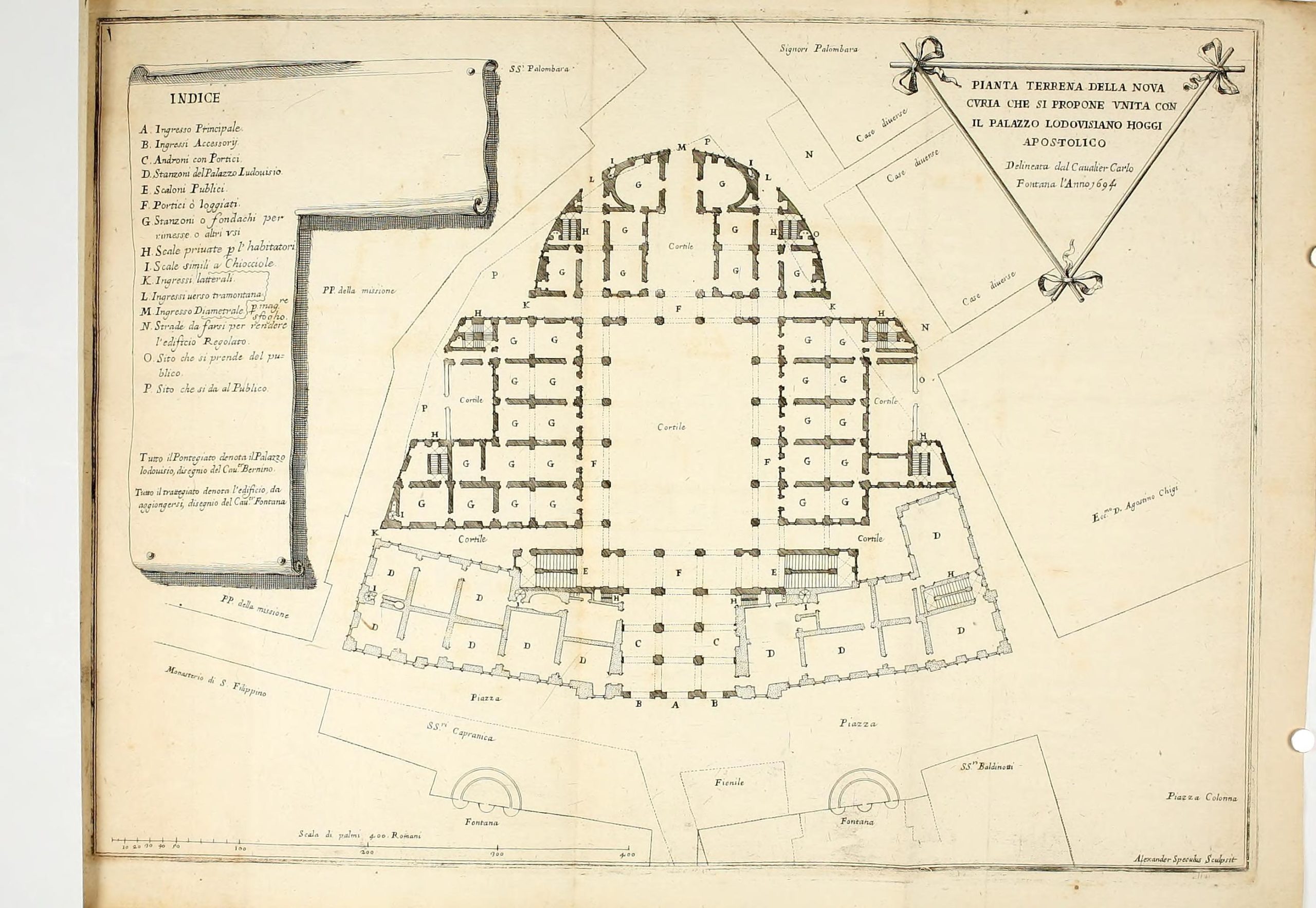 Fontana, Carlo, and Alessandro Specchi. Pianta Terrena della Nova Curia che si Propone Unita con il Palazzo Lodovisiano Hoggi Apostolico, 1694.