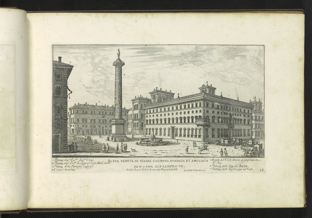 G.B. Falda, Altra veduta di Piazza Colonna spianata et ampliata, 1665.