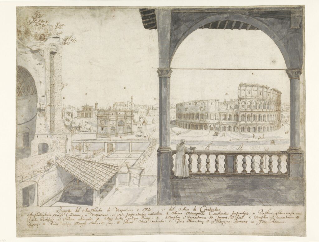 L. Cruyl preparatory drawing and watercolor of Colosseum